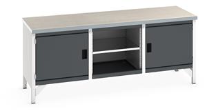 Bott Cubio Storage Workbench 2000mm wide x 750mm Deep x 840mm high supplied with a Linoleum worktop (particle board core with grey linoleum surface and plastic edgebanding), 2 x integral storage cupboards (650mm wide x 650mm deep x 500mm high) and... 2000mm Wide Storage Benches